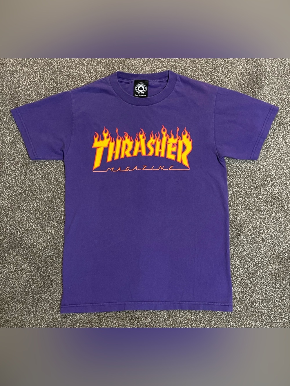 Thrasher Purple Tee With Flames Logo